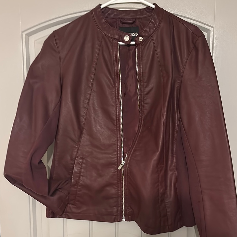 Express Women's Burgundy Leather Jacket